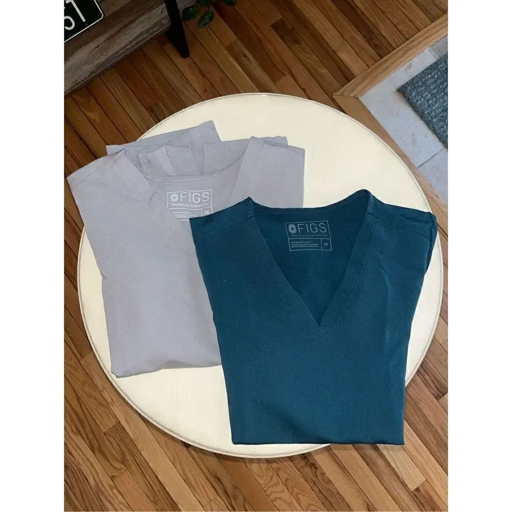 Bundle of 2 Figs Scrub Tops gray teal xs